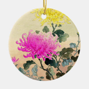 Ornamento De Cerâmica Koitsu Tsuchiya Crisântemo flores japonesas arte