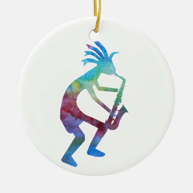 Ornamento De Cerâmica Kokopelli joga o saxofone (Frente)