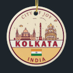 Ornamento De Cerâmica Kolkata India City Skyline Emblem<br><div class="desc">Design de arte colorida e minimalista de Kolkata,  com monumentos e marcos da cidade na Índia.</div>