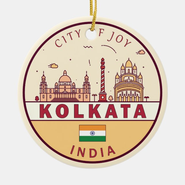 Ornamento De Cerâmica Kolkata India City Skyline Emblem (Frente)