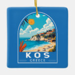 Ornamento De Cerâmica Kos Grécia Art Vintage<br><div class="desc">Kos retro vetor viagem design. Kos,  uma das ilhas Dodecanesas da Grécia,  é conhecida pelas suas abundantes praias arenosas. Também é rica em marcos gregos e romanos,  particularmente na cidade de Kos e à sua volta.</div>