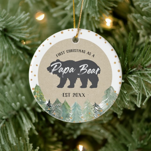Ornamento De Cerâmica Kraft Wood Christmas como Papa Bear Ornament (Árvore)