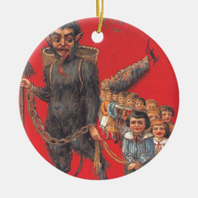 Ornamento De Cerâmica Krampus Com Crianças Más (Frente)