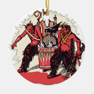 Ornamento De Cerâmica Krampus duplo e St. velho Nick