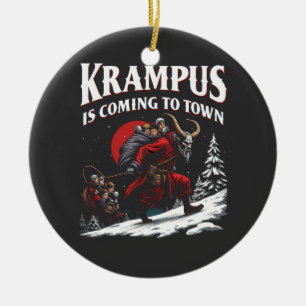 Ornamento De Cerâmica Krampus está vindo para a cidade de Krampus Natal