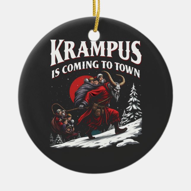 Ornamento De Cerâmica Krampus está vindo para a cidade de Krampus Natal (Frente)