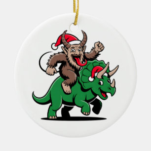 Ornamento De Cerâmica Krampus Montado Em Um Dinossauro Natal Malvado Do