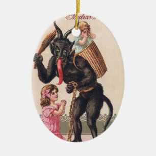 Ornamento De Cerâmica Krampus que Scaring o Natal do feriado do vintage