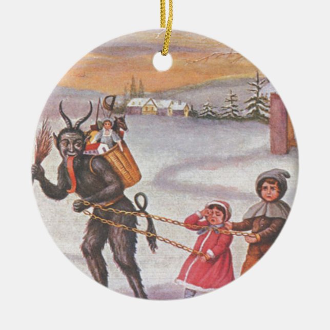 Ornamento De Cerâmica Krampus Roubando Brinquedos e Crianças (Frente)