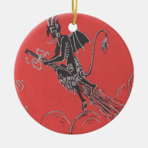 Ornamento De Cerâmica Krampus Voando na Vassoura