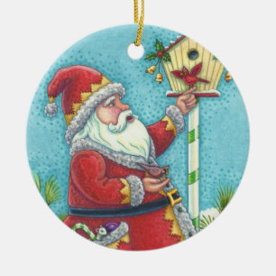 ORNAMENTO DE CERÂMICA KRIS KRINGLE REDBIRDS, PAPAIS NOEIS DE NATAL DE 20