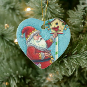 ORNAMENTO DE CERÂMICA KRIS KRINGLE REDBIRDS, PAPAIS NOEIS NATAL DE 2019