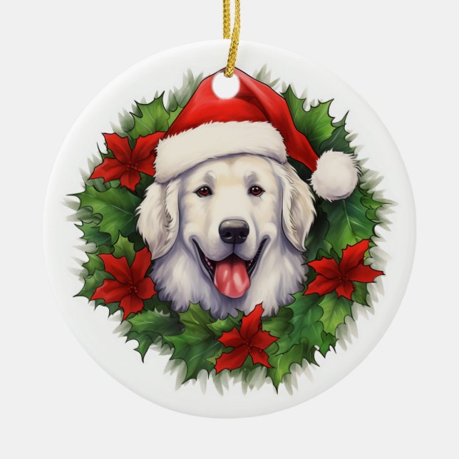 Ornamento De Cerâmica Kuvasz Christmas Wreath (Frente)