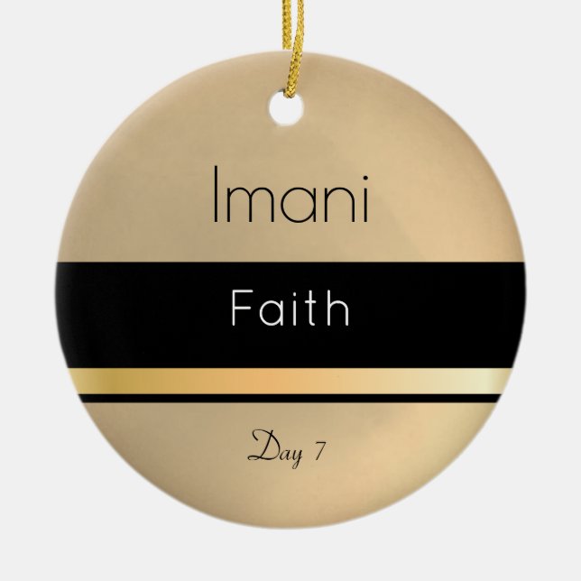 Ornamento De Cerâmica Kwanzaa Imani Dourado Dia Branco Negro 7 (Frente)