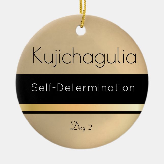 Ornamento De Cerâmica Kwanzaa Kujichagulia Dourado Dia Branco Negro 2 (Frente)