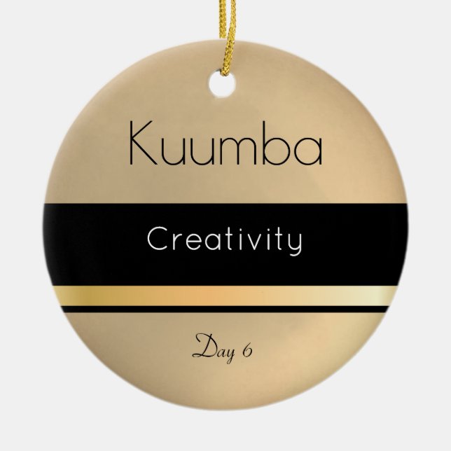 Ornamento De Cerâmica Kwanzaa Kuumba Dourado Dia Branco Negro 6 (Frente)