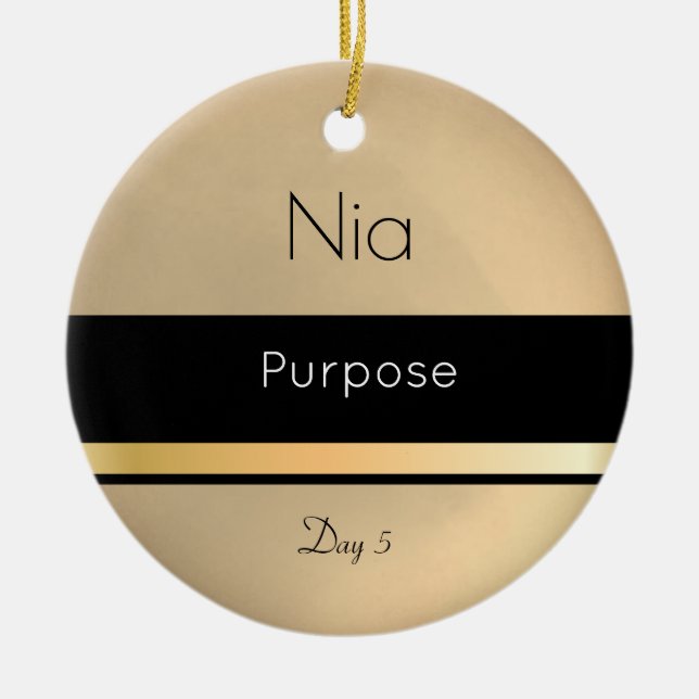 Ornamento De Cerâmica Kwanzaa Nia Dourado Dia Branco Negro 5 (Frente)