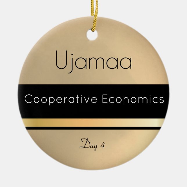 Ornamento De Cerâmica Kwanzaa Ujamaa Dourado Dia Branco Negro 4 (Frente)