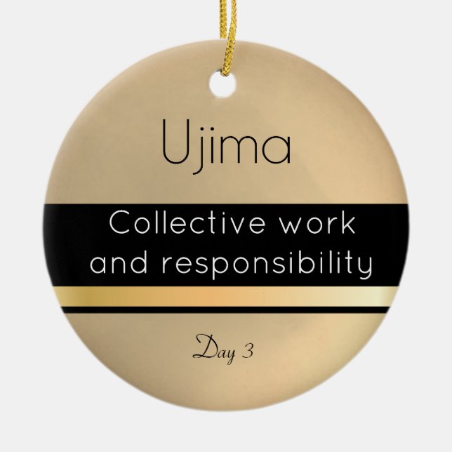 Ornamento De Cerâmica Kwanzaa Ujima Dourado Dia Branco 3 (Frente)