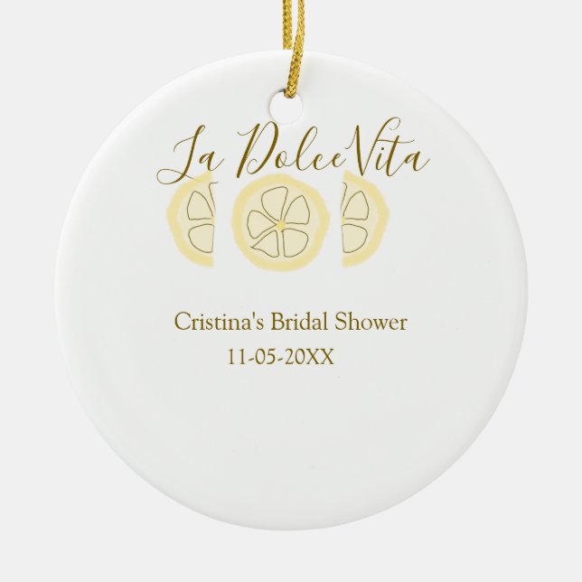 Ornamento De Cerâmica La Dolce Vita yellow lemon bridal shower pastel bo (Frente)