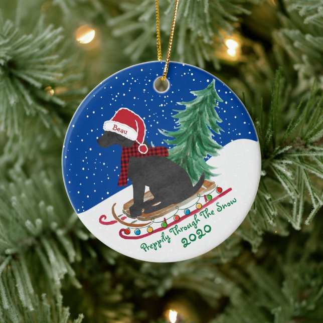 Ornamento De Cerâmica Lab Preto de Disquete Personalizado Sled Xmas (Árvore)