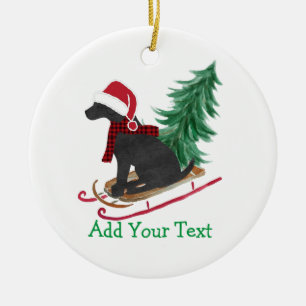 Ornamento De Cerâmica Lab Preto Personalizado Sled Xmas