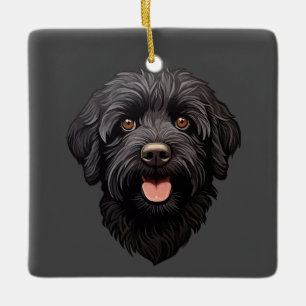 Ornamento De Cerâmica Labradoodle Black Dog