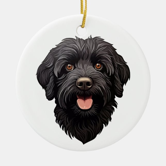 Ornamento De Cerâmica Labradoodle Black Dog (Frente)