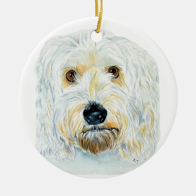 Ornamento De Cerâmica Labradoodle branco (Frente)