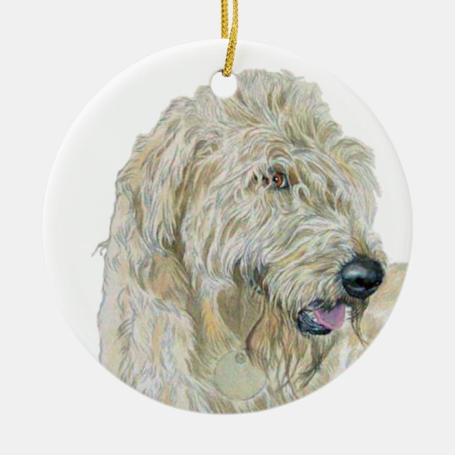 Ornamento De Cerâmica Labradoodle de creme (Frente)
