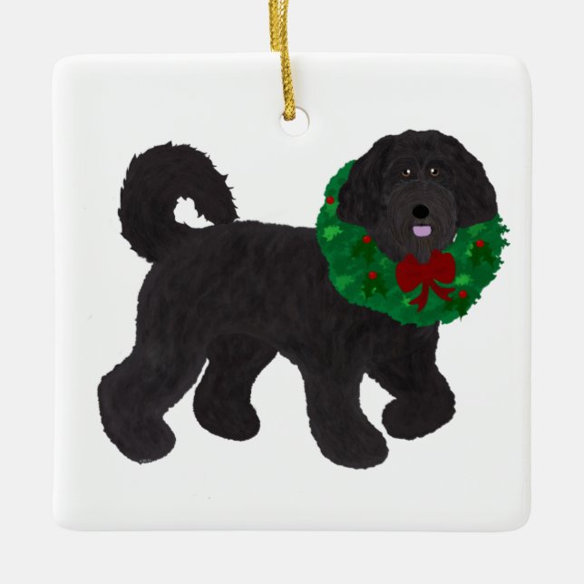 Ornamento De Cerâmica Labradoodle Holiday Ornament (Frente)