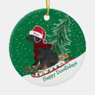 Ornamento De Cerâmica Labradoodle Personalizado Sled de Natal