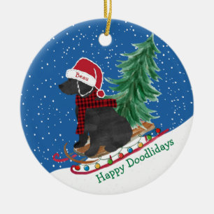 Ornamento De Cerâmica Labradoodle Personalizado Sled de Natal