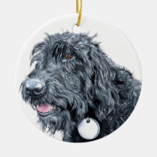 Ornamento De Cerâmica Labradoodle preto