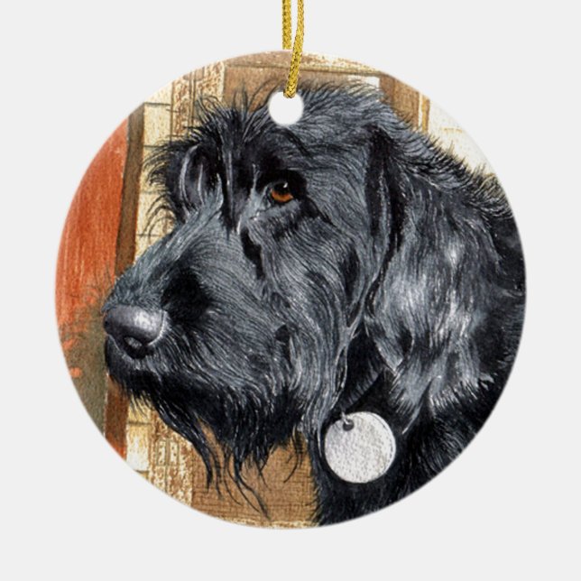 Ornamento De Cerâmica Labradoodle preto Ralph (Frente)