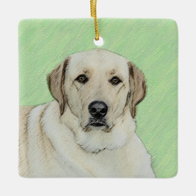 Ornamento De Cerâmica Labrador Amarelo - Impressão de Retriever e Tênis (Frente)