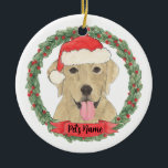 Ornamento De Cerâmica Labrador amarelo personalizado<br><div class="desc">Faça a lista legal este ano com um ornamento personalizado do seu doce cão labrador amarelo de laboratório! Para os presentes mais doces,  emparelhe-o com um impressão de arte correspondente ou outro item da minha coleção!</div>