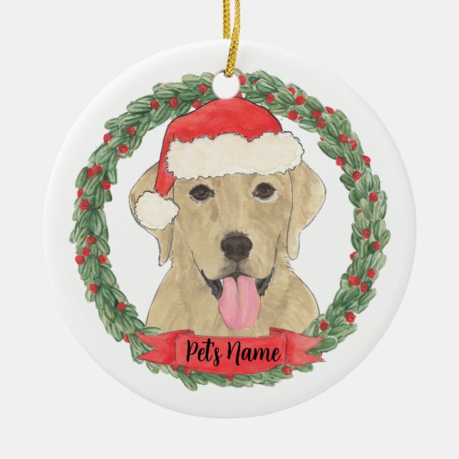 Ornamento De Cerâmica Labrador amarelo personalizado (Frente)
