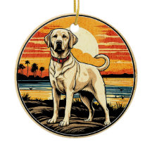 Labrador Amarelo Retriever Vintage Cachorro Sunset