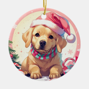 Ornamento De Cerâmica Labrador Bonito Retriever com chapéu pastel e cach