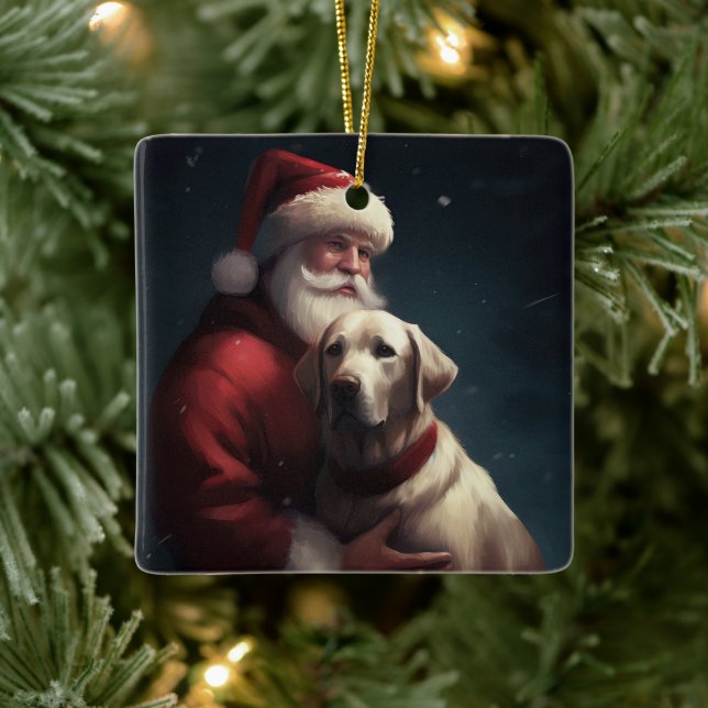 Ornamento De Cerâmica Labrador com Papai Noel Natal Festivo (Árvore)