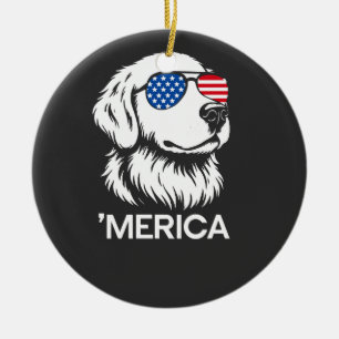 Ornamento De Cerâmica Labrador Patriótico Bandeira Americana Quatro de J