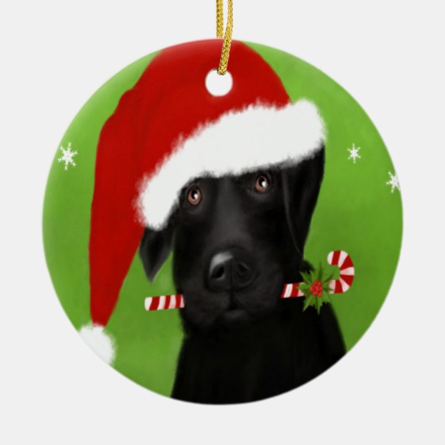 Ornamento De Cerâmica Labrador preto - cão engraçado do Natal (Frente)