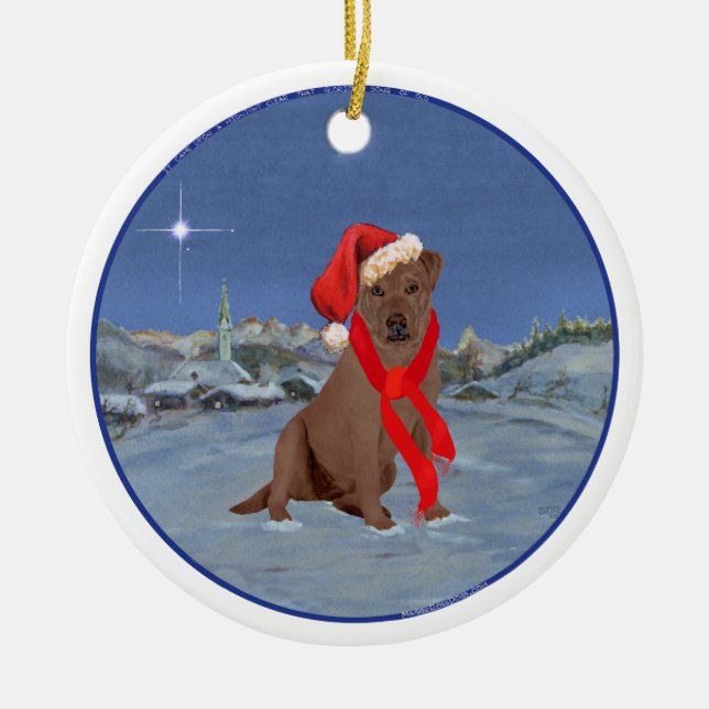 Ornamento De Cerâmica Labrador Retriever Chocolate de Natal (Frente)