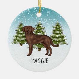 Ornamento De Cerâmica Labrador Retriever Chocolate Nome Personalizado Na
