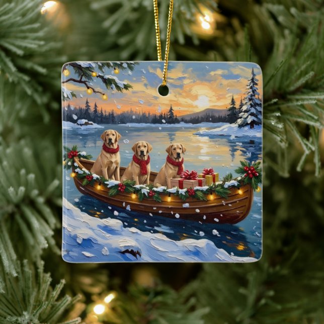 Ornamento De Cerâmica Labrador Retriever Christmas Boat Holiday (Árvore)