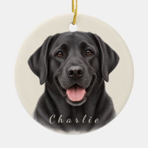 Ornamento De Cerâmica Labrador Retriever Preto Personalizado com Nome 