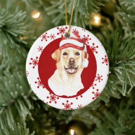 Ornamento De Cerâmica Labrador Retriever Santa Hat Floco de Neve Vermelh