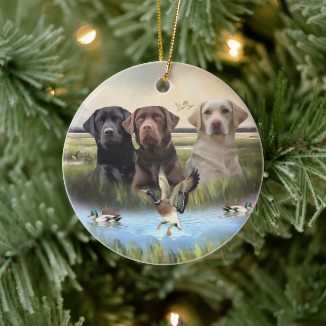 Ornamento De Cerâmica Labrador Retrievers, (Cães de caça)  (Árvore)