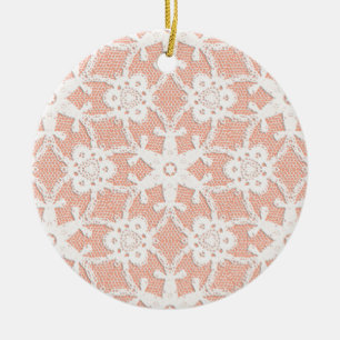 Ornamento De Cerâmica Lace antigo - branco e pêssego
